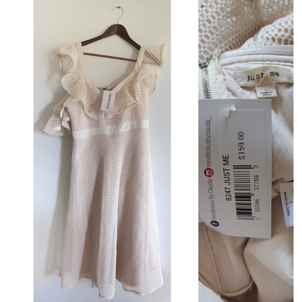 Just Me NWT Crocheted Lace Asymmetrical Sleeve Dress Large